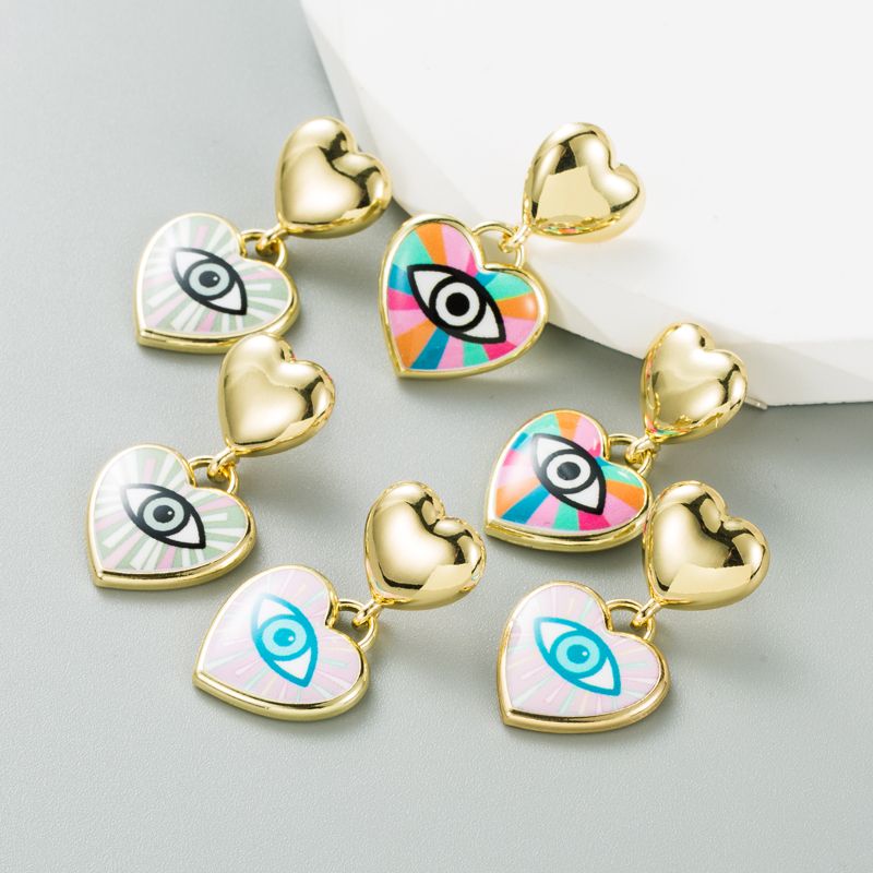 Estilo Étnico Forma De Corazón Ojo Aleación Esmalte Mujeres Pendientes De Gota 1 Par