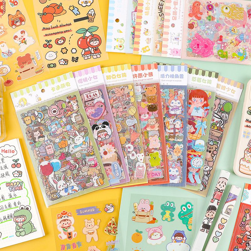 Cute Cartoon Waterproof Pvc Diy Material Paper Journal Stickers 1 Set