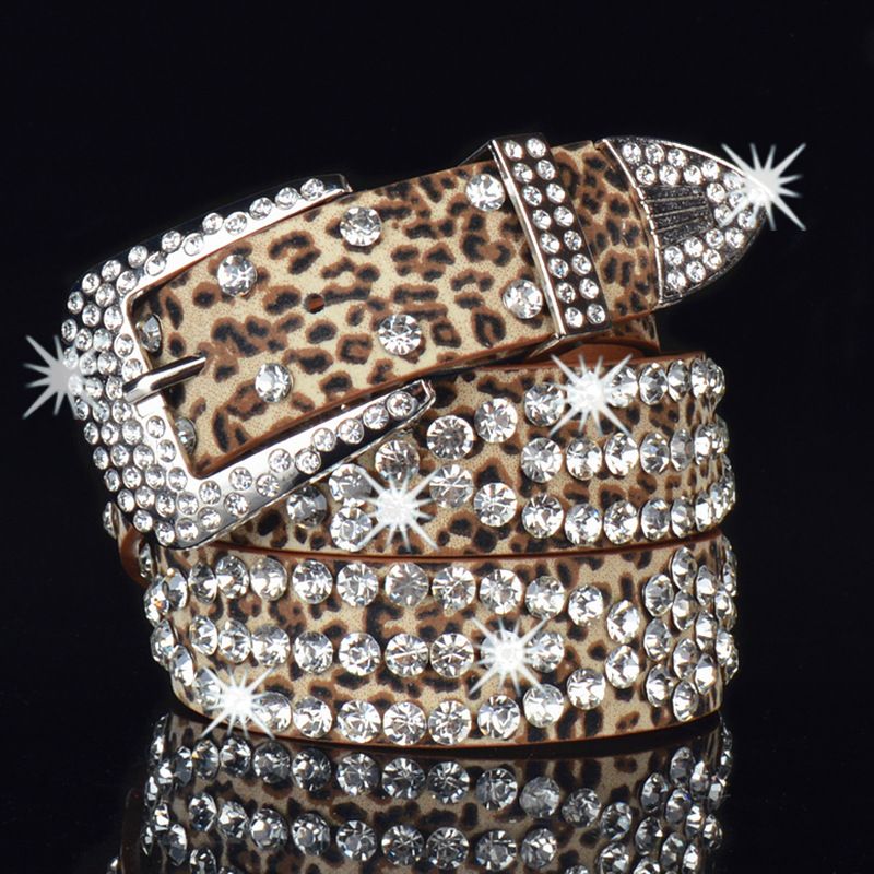 Estilo De Moda Leopardo Cuero Sintético Aleación Embutido Diamantes De Imitación Mujeres Cinturones De Cuero 1 Pieza