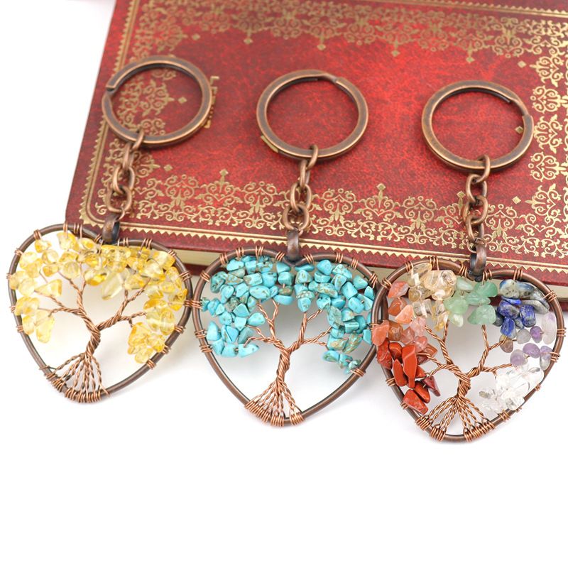 Fashion Tree Natural Stone Copper Beaded Women's Keychain 1 Piece