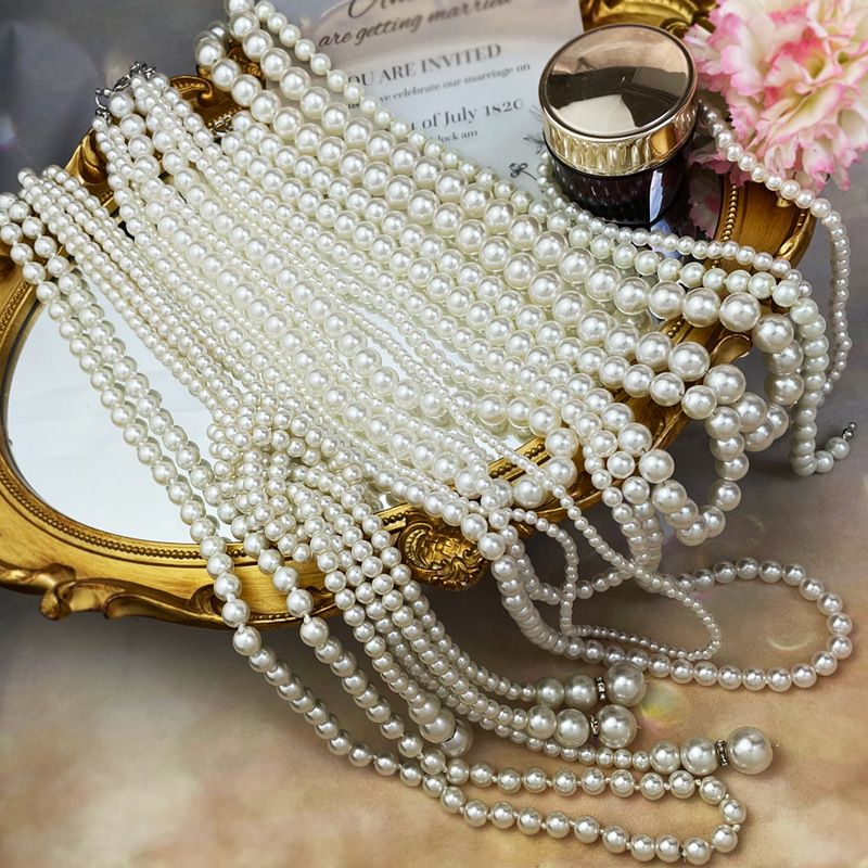 Básico Color Sólido Perla De Imitación Con Cuentas Mujeres Collar 1 Pieza