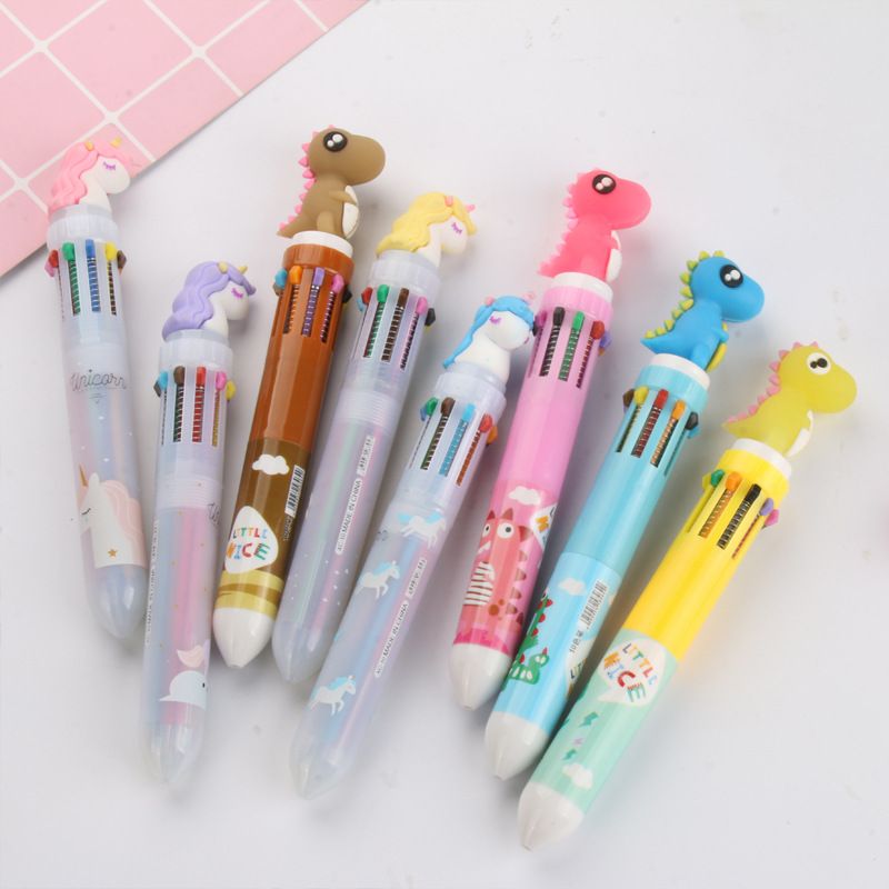 Nouveau Stylo À Bille 10 Couleurs En Silicone De Dessin Animé Créatif De Style Fille Mignon Presse Stylo À Bille Dix Couleurs Étudiant Stylo Multicolore