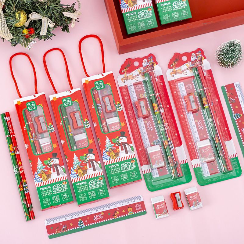 Cute Creative Christmas Gift Stationery Pupils' Portable  Pencil Rubber Set