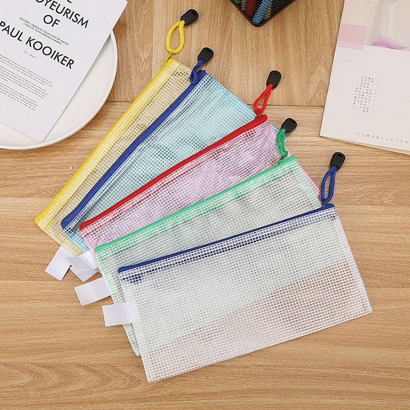 Fashion A4 Grid Zippered Waterproof Transparent Storage File Bag 1 Piece