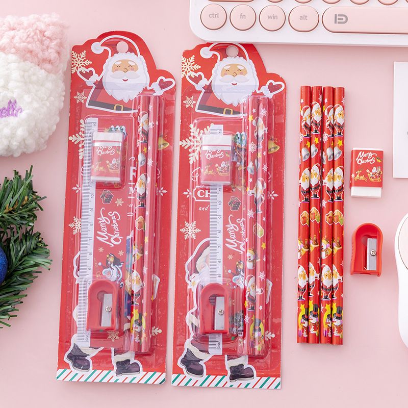 Fashion Pencil Sharpener Rubber Christmas Stationery Five-piece Set