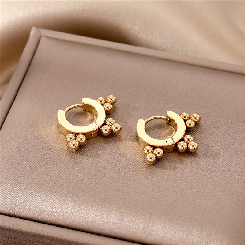 Fashion Geometric Stainless Steel Gold Plated Zircon Hoop Earrings 1 Pair