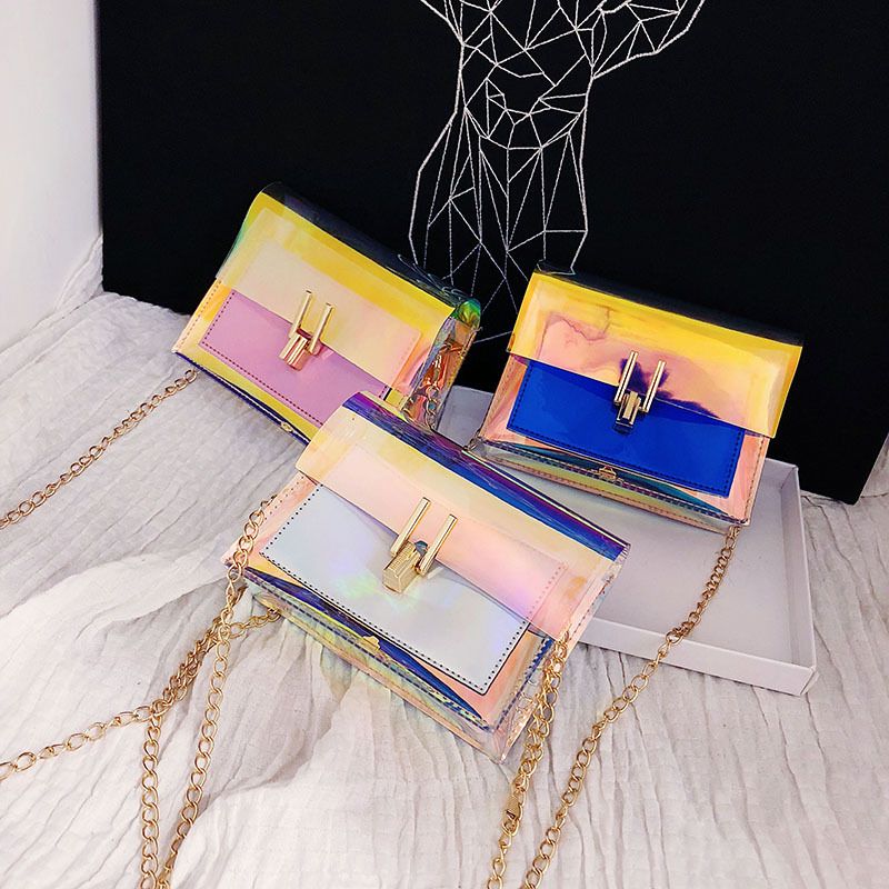 Women's Small Plastic Solid Color Fashion Transparent Square Lock Clasp Square Bag