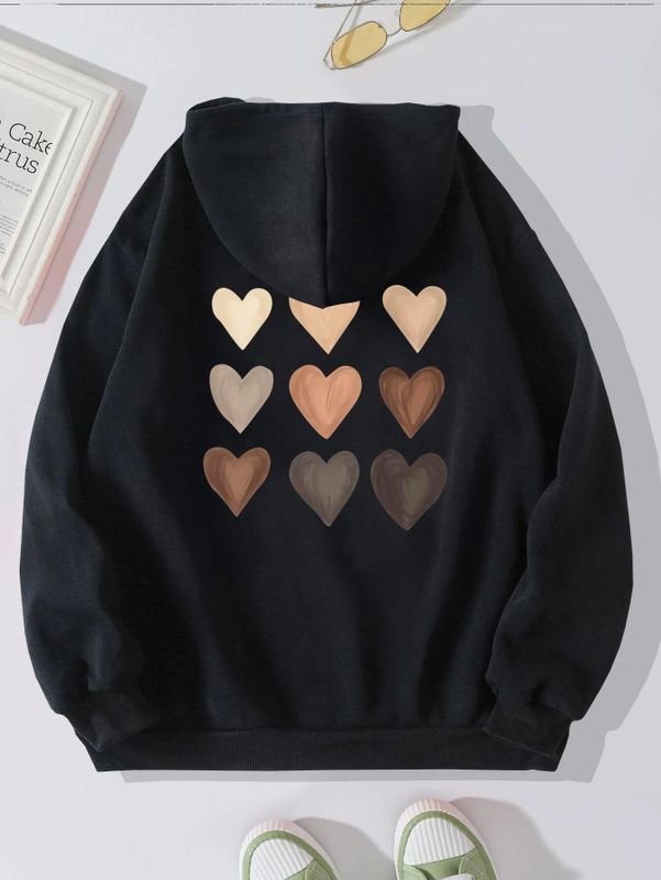 Women's Hoodie Long Sleeve Hoodies & Sweatshirts Printing Pocket Simple Style Heart Shape