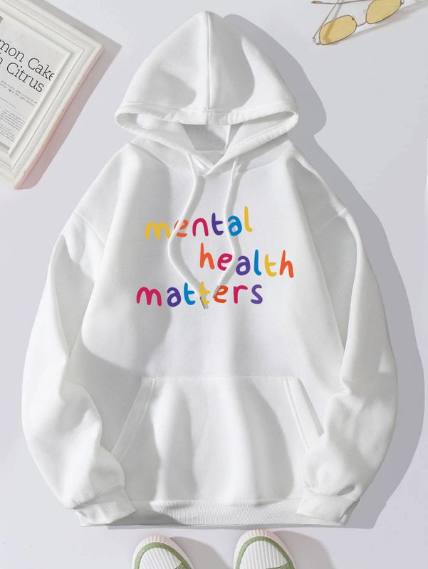 Mujeres Sudadera Manga Larga Sudaderas Con Capucha Y Sudaderas Impresión Bolsillo Estilo Simple Letra