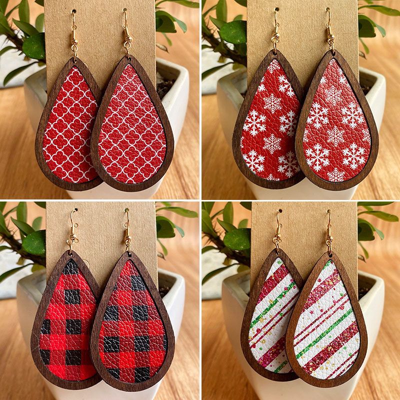 Ethnic Style Plaid Snowman Pu Leather Women's Drop Earrings 1 Pair