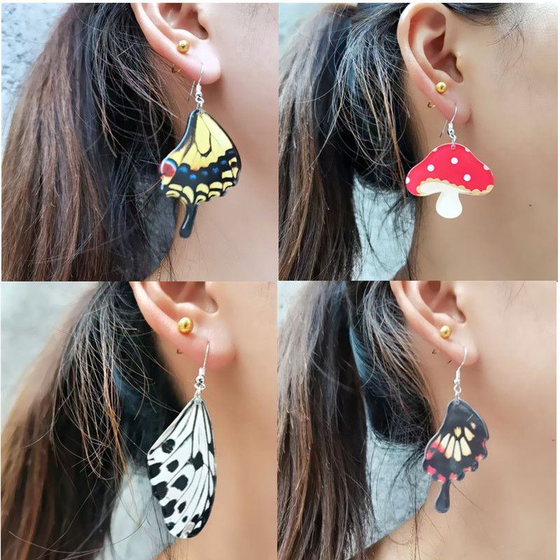 Fashion Mushroom Butterfly Arylic Women's Drop Earrings 1 Pair