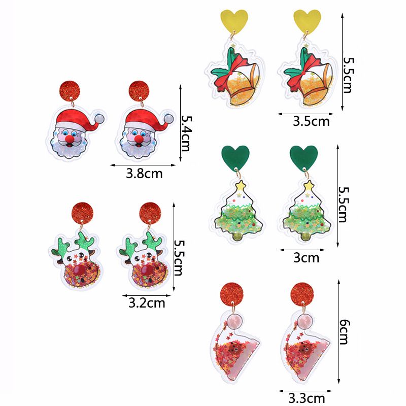 Fashion Christmas Tree Santa Claus Bell Pvc Printing Transparent Women's Drop Earrings 1 Pair