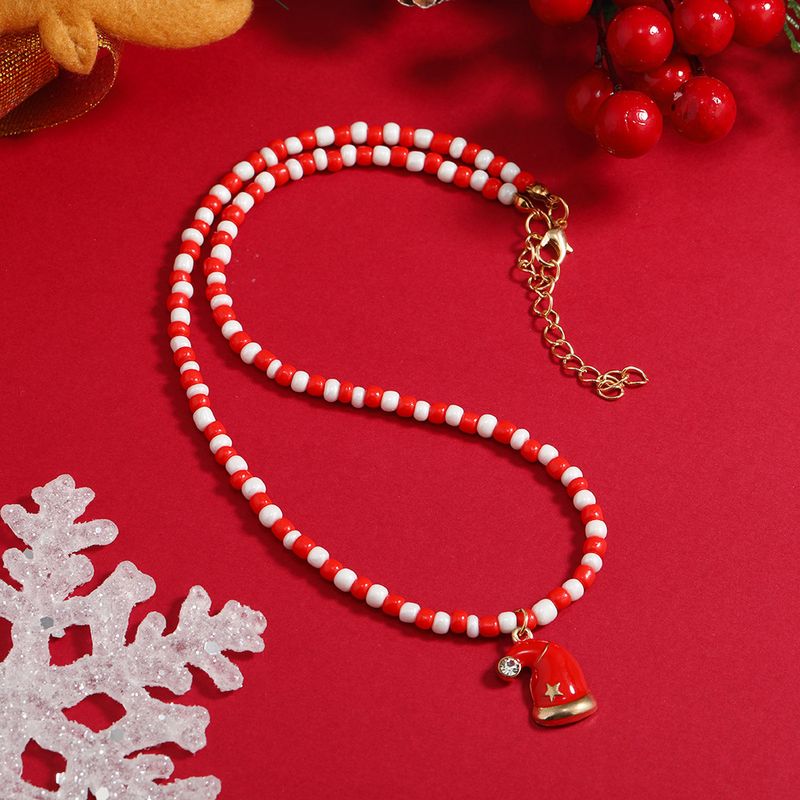 Cute Christmas Tree Santa Claus Snowflake Beaded Inlay Rhinestones Women's Pendant Necklace 1 Piece