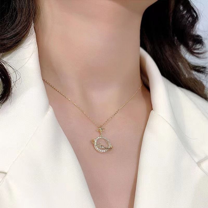 Fashion Star Moon Stainless Steel Inlay Rhinestones Pendant Necklace 1 Piece
