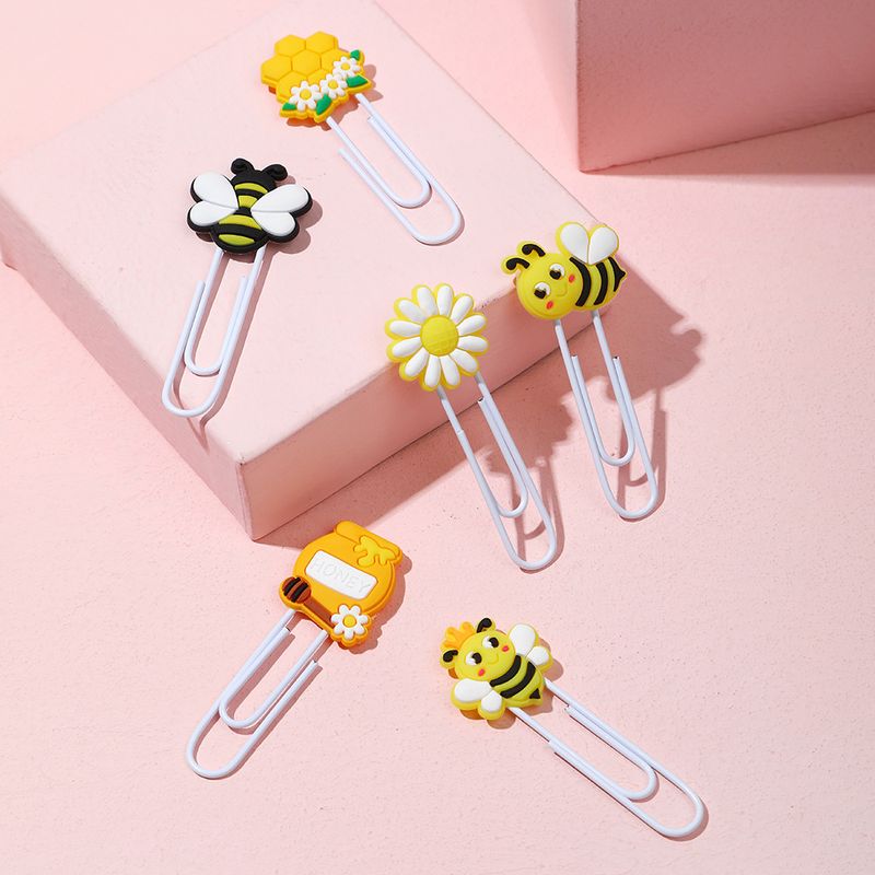 Cute Bee Cartoon Sun Flower Pvc Soft Glue Epoxy Clip Bookmark