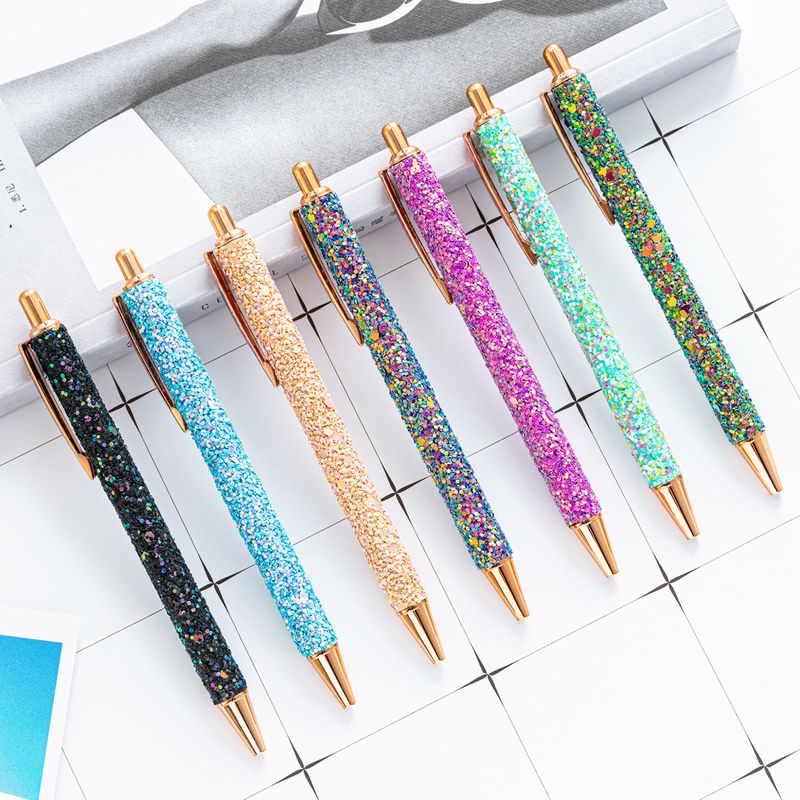 Cute Cartoon Multicolor Sequins Retractable Pressing Ballpoint Pen  1 Pcs