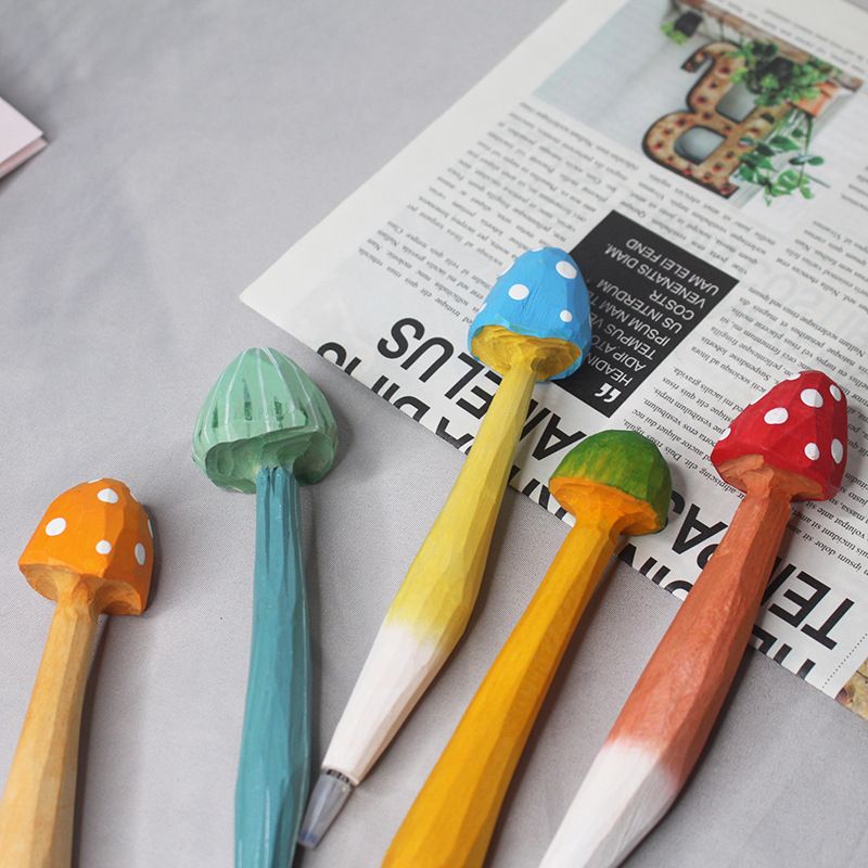 Green Wood Mushroom Series Wooden Stationery Engraving Pen 1pcs