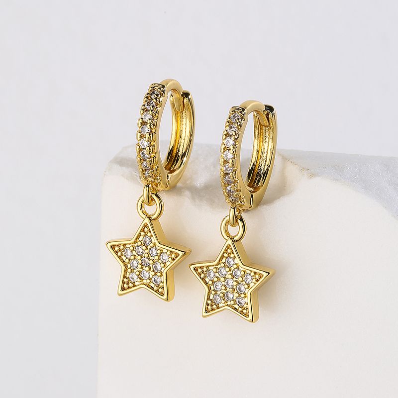 Mode Star Le Cuivre Plaqué Or Zircon Des Boucles D'oreilles 1 Paire