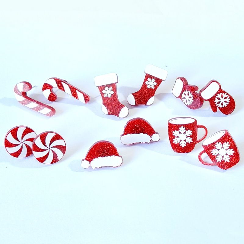 Cartoon Style Christmas Hat Christmas Socks Wood Women's Ear Studs 1 Pair