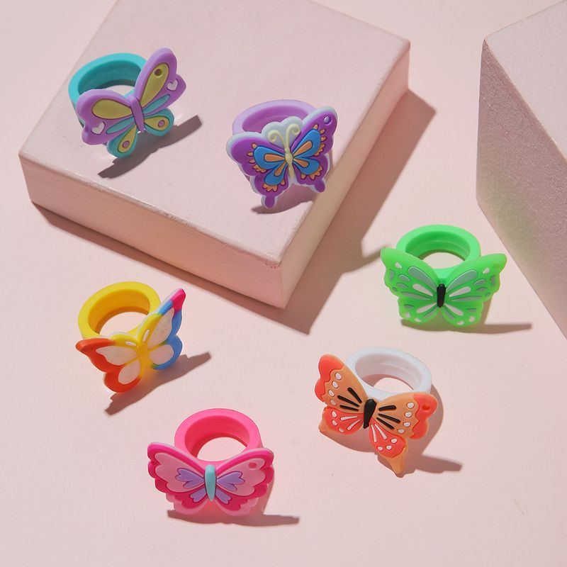 Estilo De Dibujos Animados Mariposa Pvc Muchachas Anillos 1 Pieza