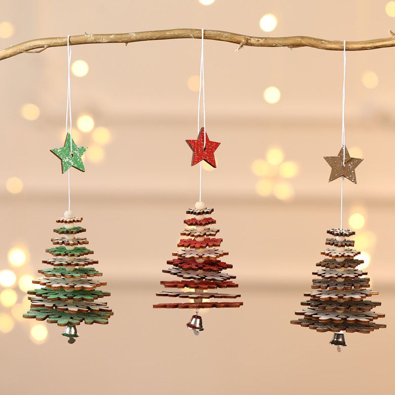 Christmas Fashion Star Snowflake Wood Party Hanging Ornaments 1 Piece