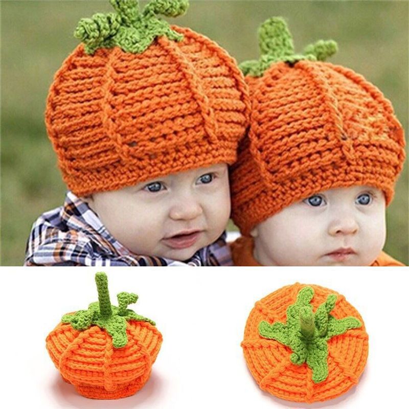 Children Unisex Basic Pumpkin Pleated Wool Cap