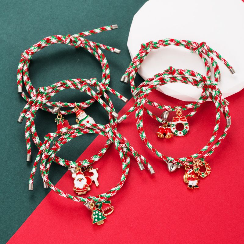 Mode Sapin De Noël Père Noël Chaussettes De Noël Alliage Émail Tresser Noël Unisexe Bracelets