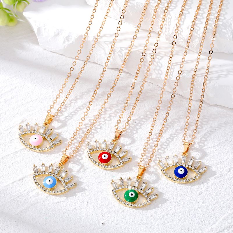 Fashion Devil's Eye Alloy Plating Artificial Diamond Zircon Women's Pendant Necklace