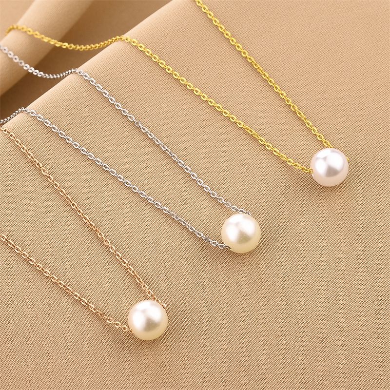 Simple Style Geometric Titanium Steel Plating Artificial Pearls Necklace