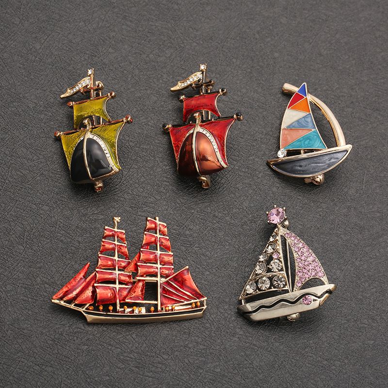 Korean Style Ship Alloy Enamel Inlay Artificial Gemstones Women's Brooches