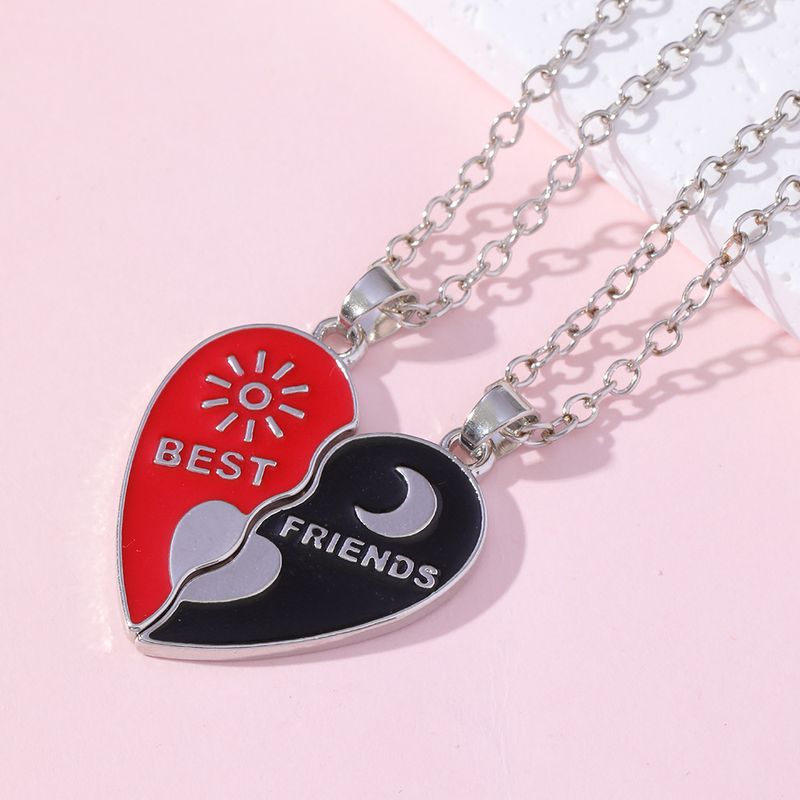 Fashion Sun Moon Heart Shape Alloy Enamel Couple Pendant Necklace 2 Piece Set