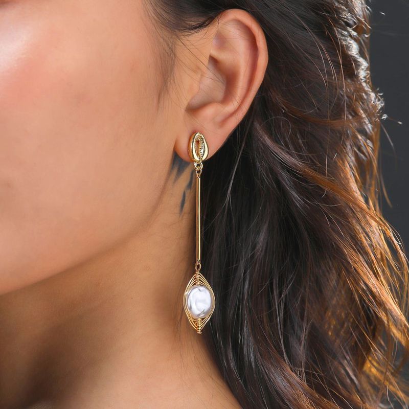 1 Pair Elegant Water Droplets Freshwater Pearl Copper Drop Earrings