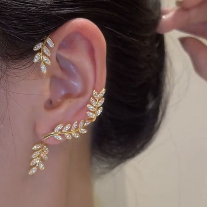 Fashion Leaves Alloy Inlay Rhinestones Women's Ear Clips 1 Piece