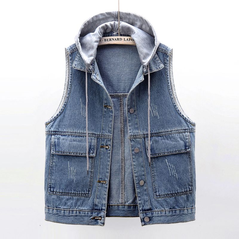 Women's Fashion Geometric Drawstring Single Breasted Vest Denim Jacket