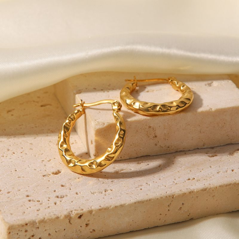 Fashion Geometric Stainless Steel Gold Plated Hoop Earrings 1 Pair
