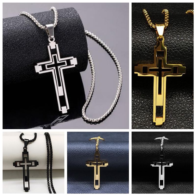 Hip-hop Cross Stainless Steel Hollow Out Pendant Necklace 1 Piece