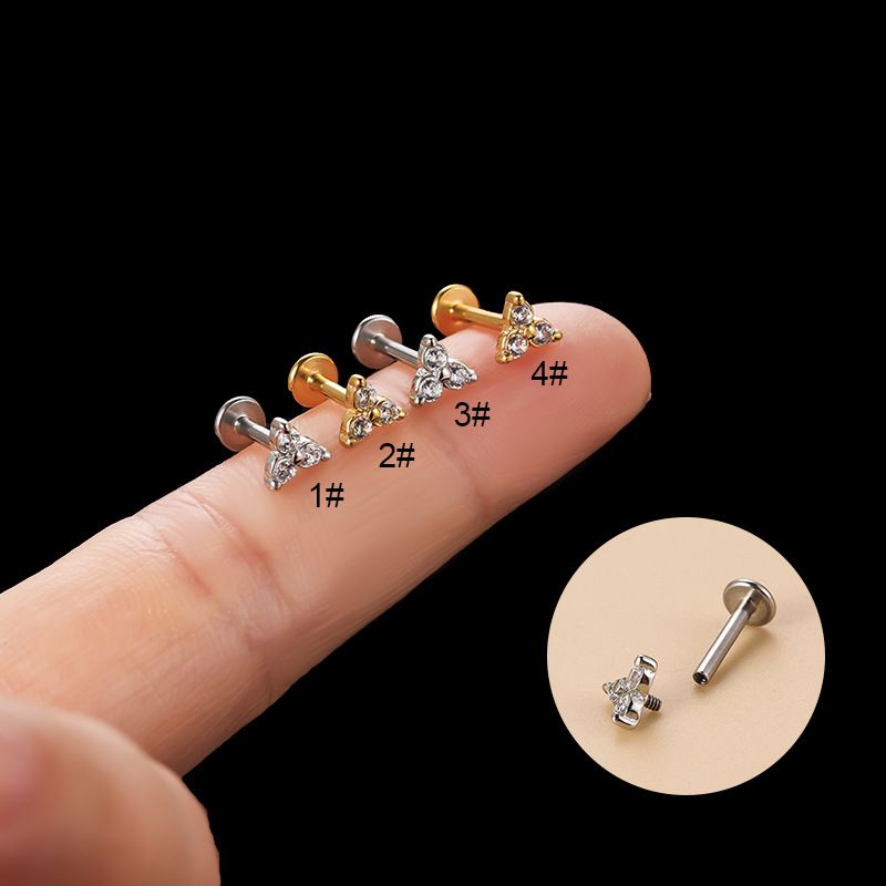 Fashion Geometric Stainless Steel Plating Zircon Lip Stud