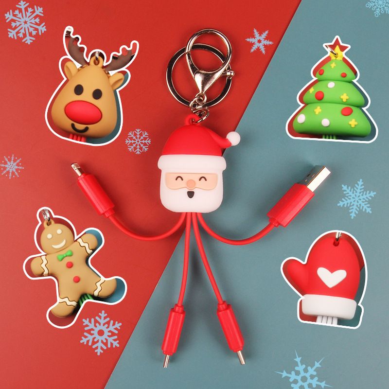 Creative Christmas Cartoon Multifunctional Portable Keychain Charging Cable