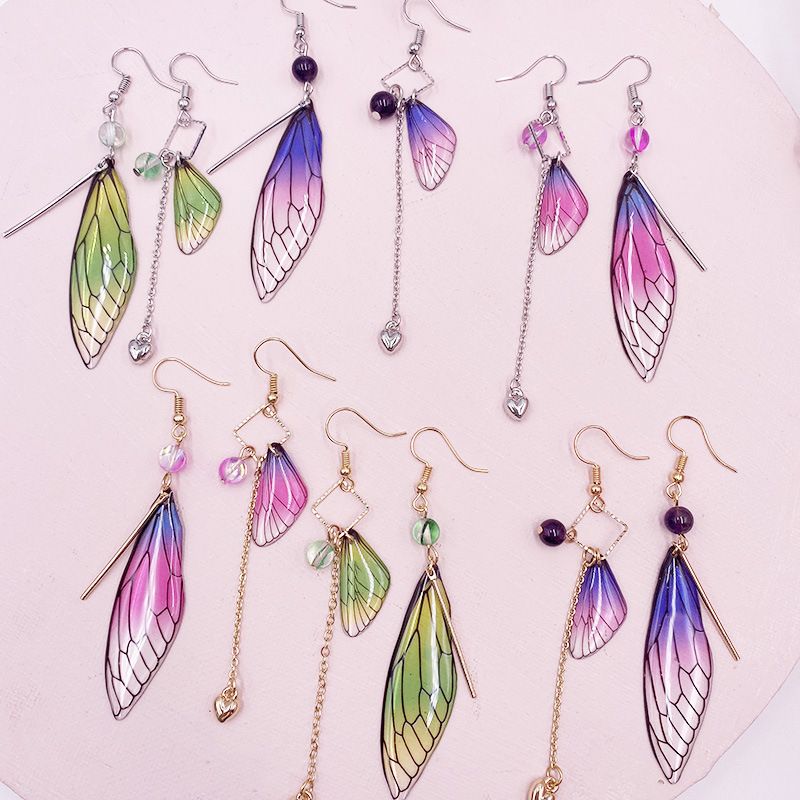 Sweet Wings Alloy Plastic Asymmetrical Rhinestones Women's Drop Earrings 1 Pair