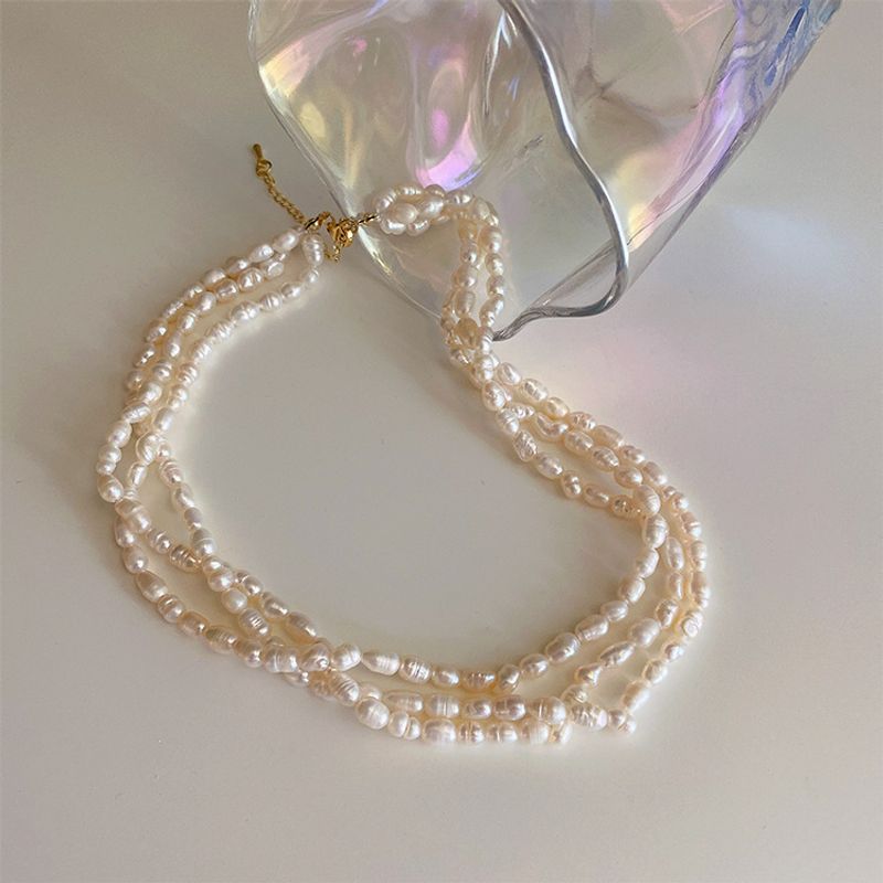 Retro Geometric Pearl Layered Necklaces Necklace