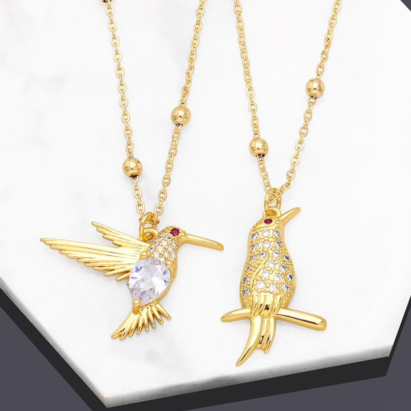 Retro Tier Vogel Kupfer Vergoldet Zirkon Halskette Mit Anhänger 1 Stück