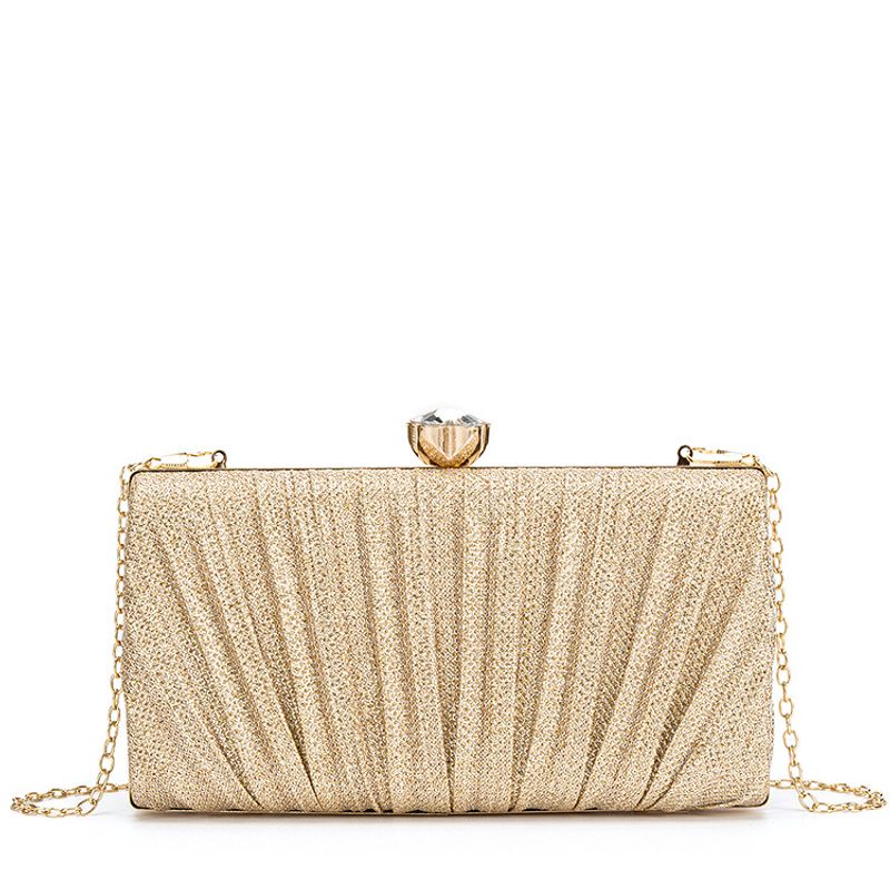 Gold Silver Polyester Solid Color Square Clutch Evening Bag
