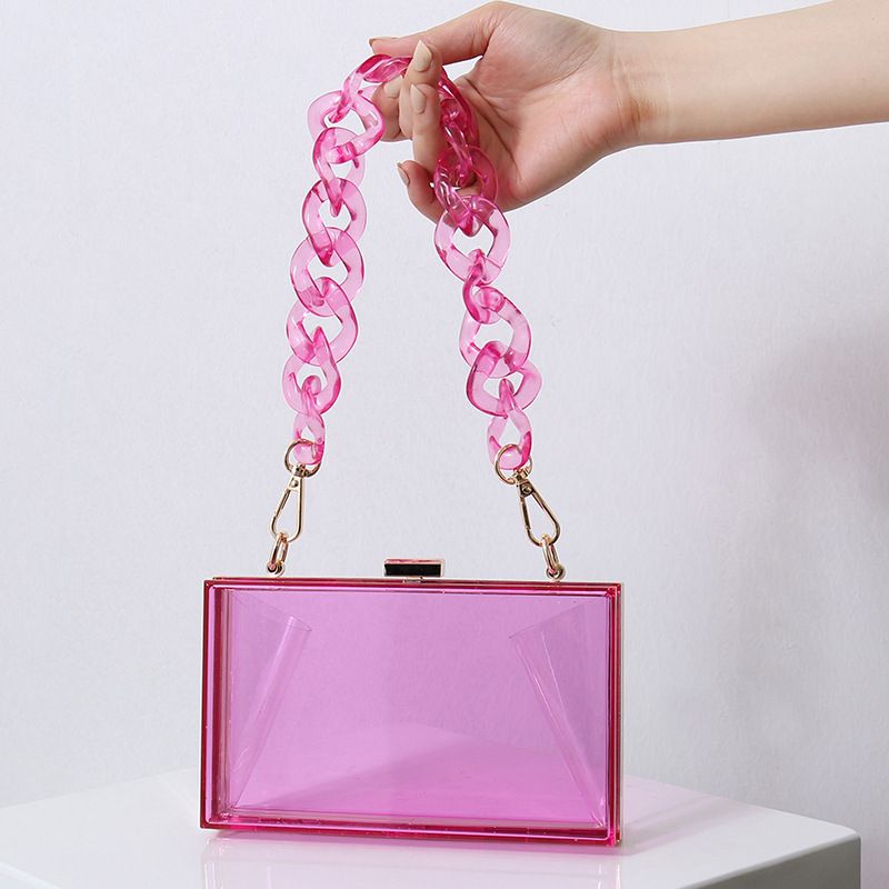 Red Transparent Fluorescent Green Arylic Solid Color Square Evening Bags