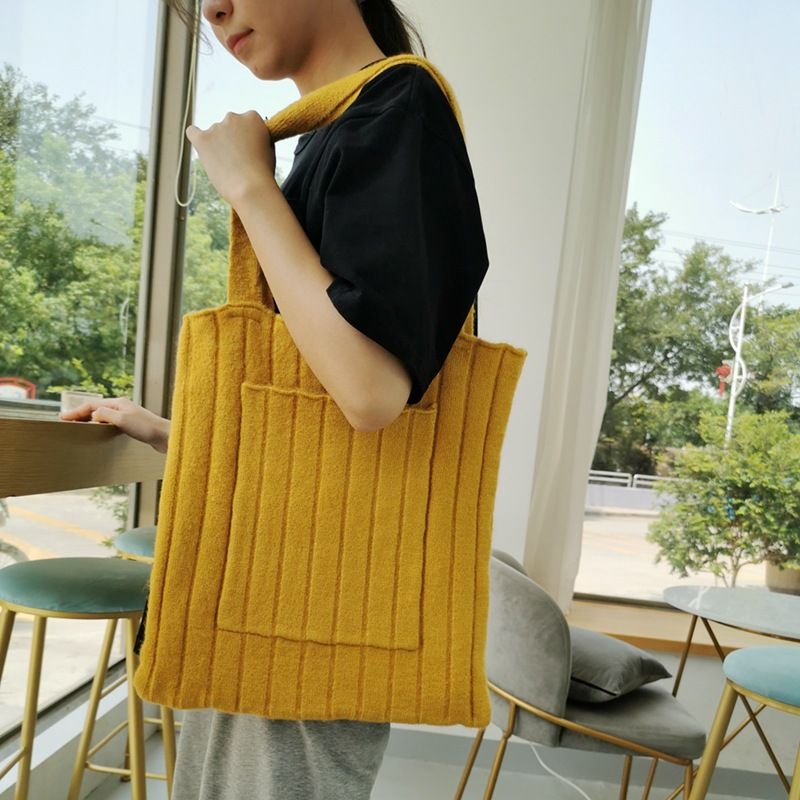 Women's Large Winter Autumn Knit Solid Color Fashion Square Open Shoulder Bag