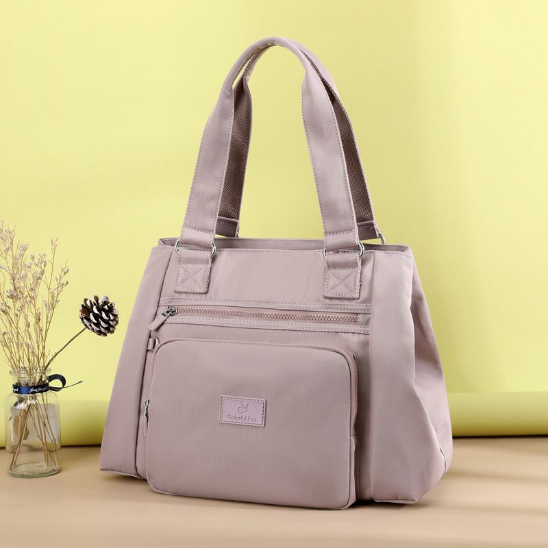Women's Medium All Seasons Nylon Solid Color Basic Square Zipper Tote Bag