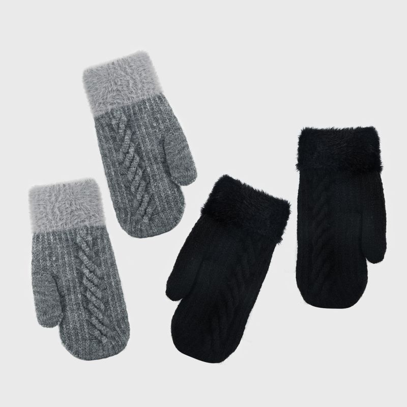 Unisex Fashion Color Block Knit Warm Plush Gloves 1 Pair