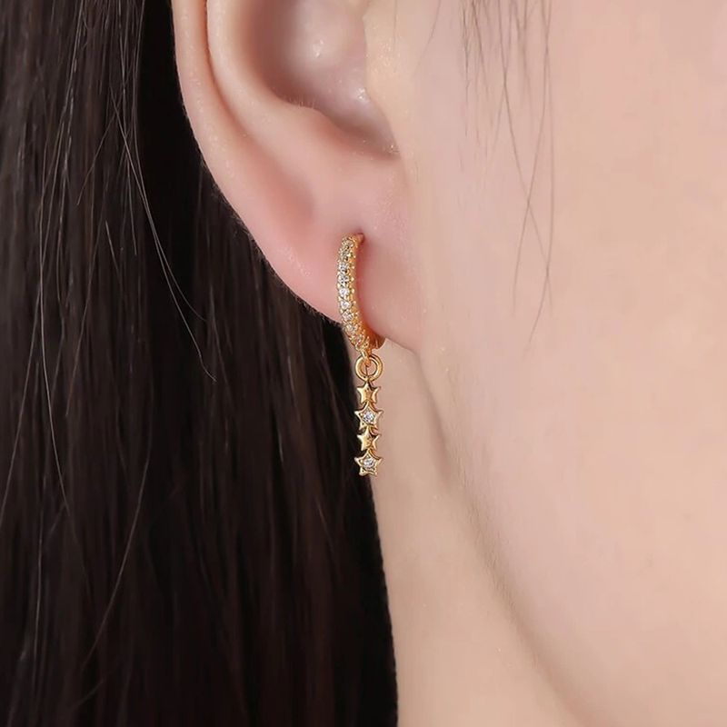 Fashion Geometric Star Copper Plating Inlay Zircon Drop Earrings 1 Pair