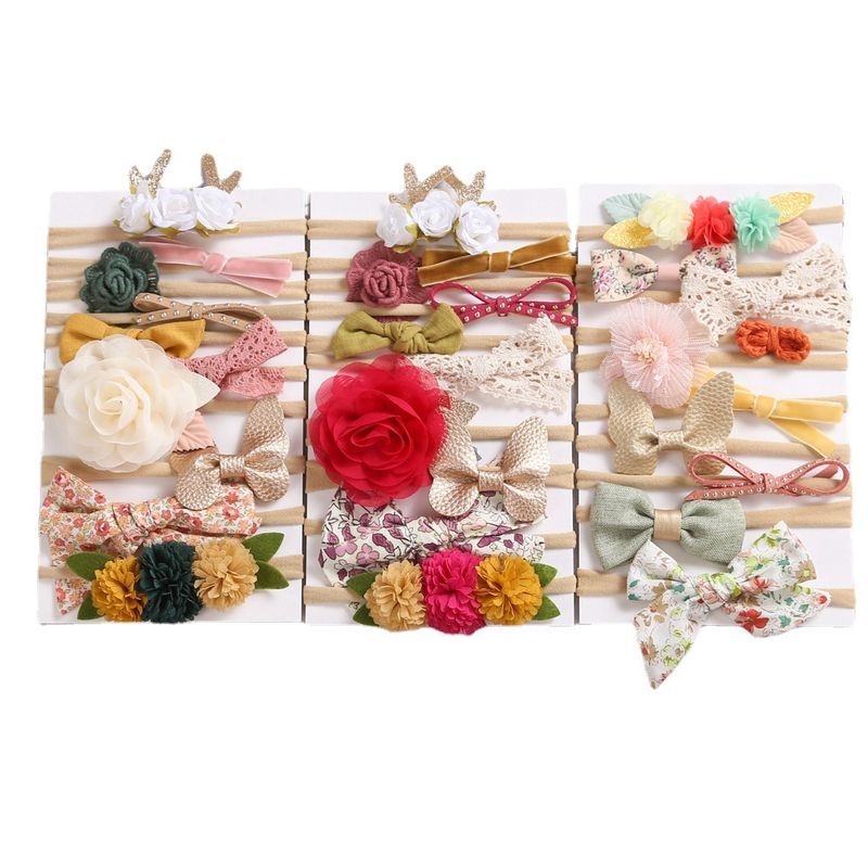 Fashion Plaid Bow Knot Cloth Tassel Flowers Hair Band 1 Set