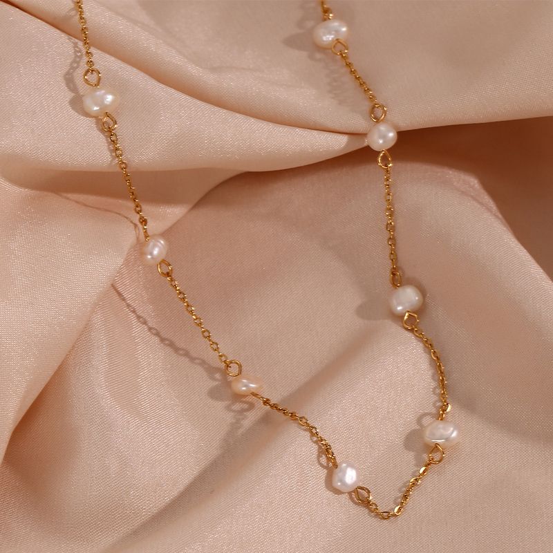 Fashion Round Stainless Steel Titanium Steel Pearl Plating Necklace 1 Piece
