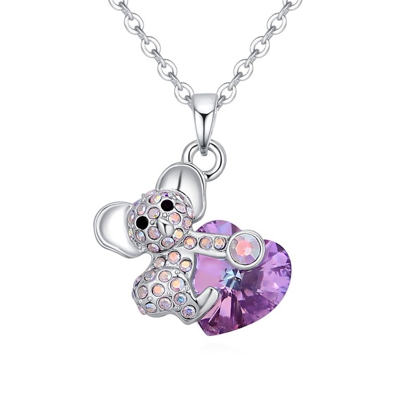 Cute Bear Alloy Gold Plated Crystal Women's Pendant Necklace